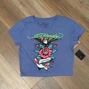 Ed Hardy Blue Tattoo-Style Graphic Tee